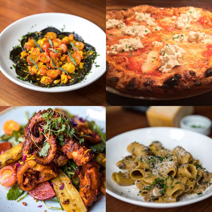 four images of food